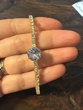 Gold Plated Dainty Bracelet with light Lilac Center Stone